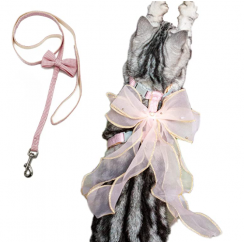 2 Sizes Cat And Puppy Adjustable Harness With Leash And Bow Set 6 pcs